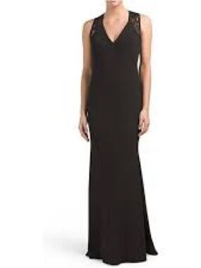 JS Collections Black Lace Detail Floor Length Evening Dress size 16